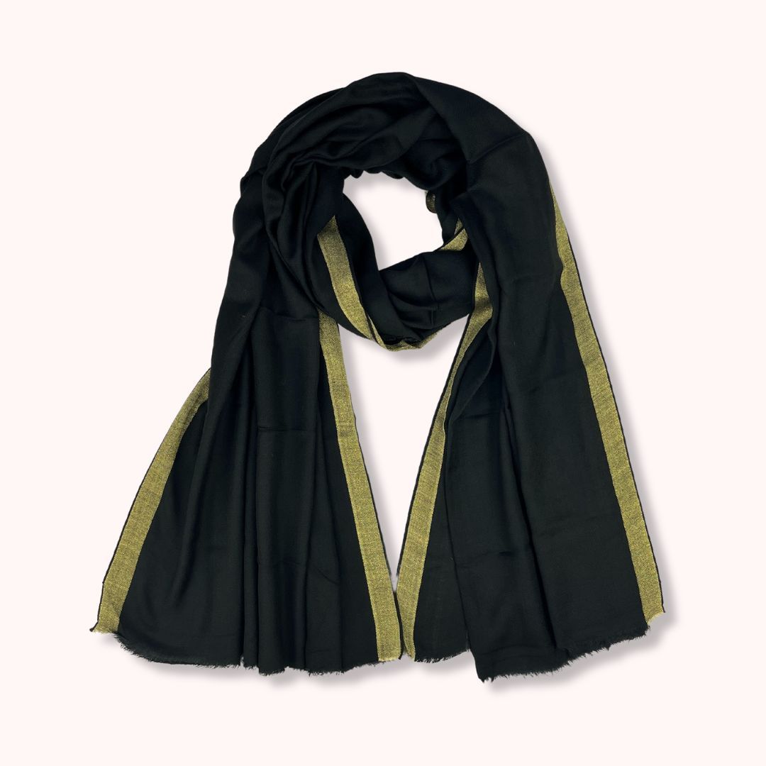 Zamour Scialle Grande Donna In Tessuto Jacquard Polywool Morbido, 100x200 Cm, Nero - Elegante E Maestoso