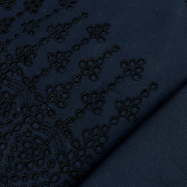 2Pc Schiffli Border Embroidered Cotton Navy SBE-M24-0028