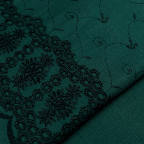 2Pc Schiffli Border Embroidered Cotton Bottle Green SBE-M24-0023