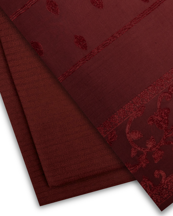 3Pc Alpine Rib with Jacquard Velvet Border Shawl Maroon ARJ-W25-0005