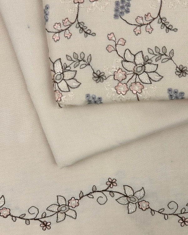 3Pc Alpine Embroidered With Embroidered Border Shawl AEBS-W25-0035