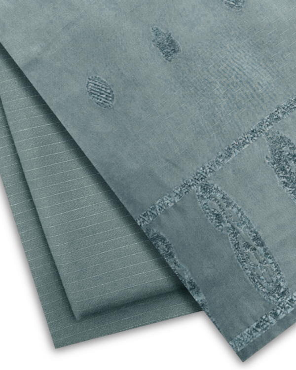 3Pc Alpine Rib with Jacquard Velvet Border Shawl Grey ARJ-W25-0016