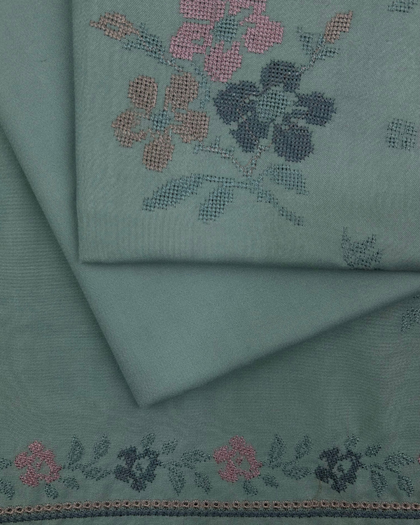 3Pc Alpine Embroidered With Embroidered Border Shawl  AEBS-W25-0046