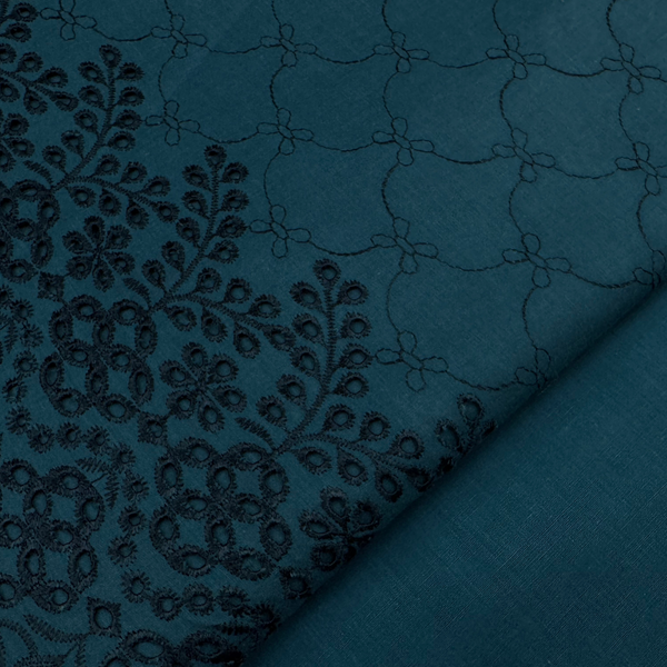 2Pc Schiffli Border Embroidered Cotton Teal SBE-M24-0022