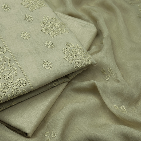 3pc Schiffli Shirt with Embroidered Dupatta & Plain Trouser SSP-S25-0006