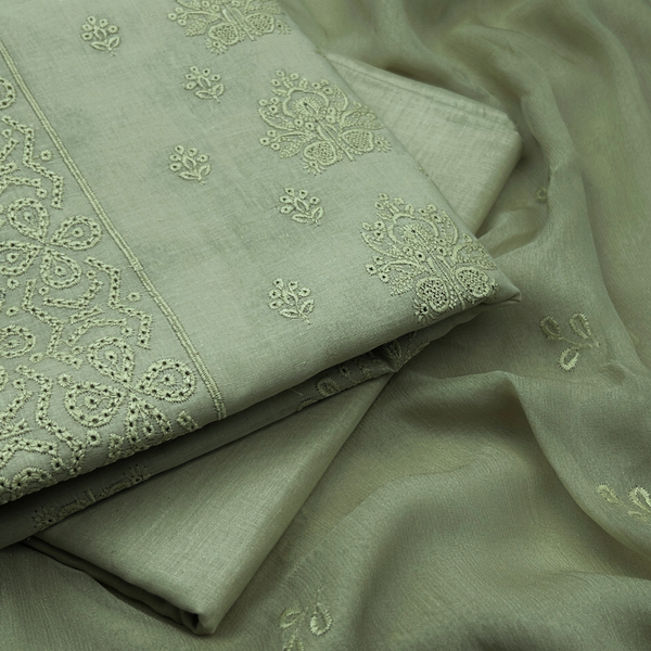 3pc Schiffli Shirt with Embroidered Dupatta & Plain Trouser SSP-S25-0008