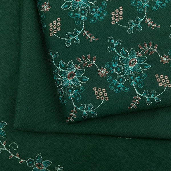 3Pc Alpine Embroidered With Embroidered Border Shawl Bottle Green AEBS-W25-0045