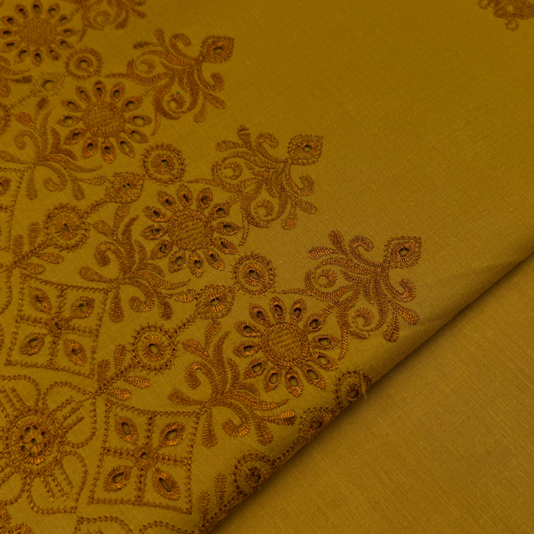 2Pc Schiffli Border Embroidered Cotton Mustard SBE-M24-0024