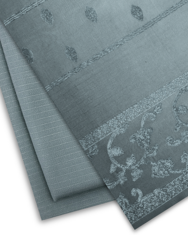 3Pc Alpine Rib with Jacquard Velvet Border Shawl Grey ARJ-W25-0002