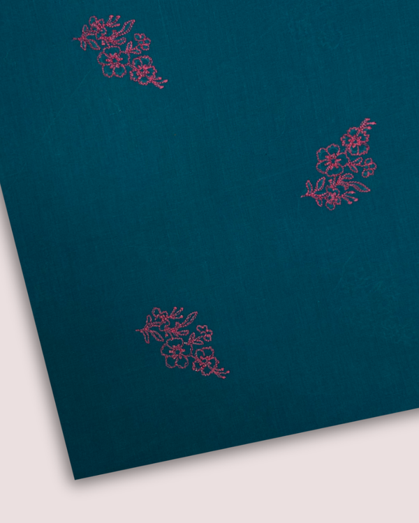Embroidered Motif Fabric Teal EMF-S25-0084