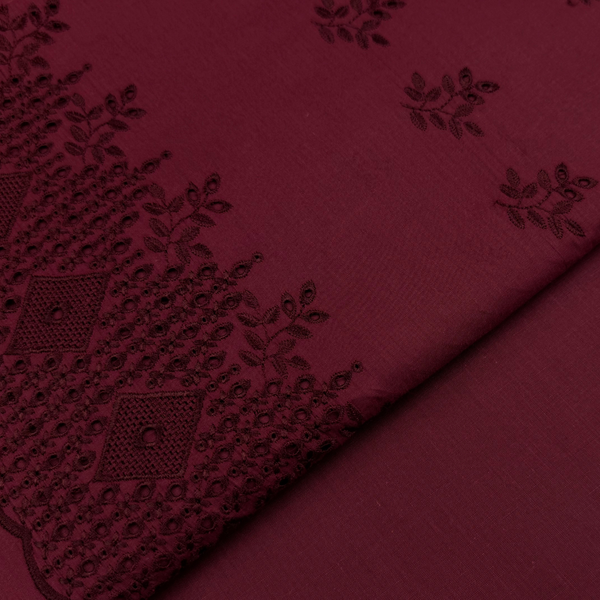 2Pc Schiffli Border Embroidered Cotton Maroon SBE-M24-0025