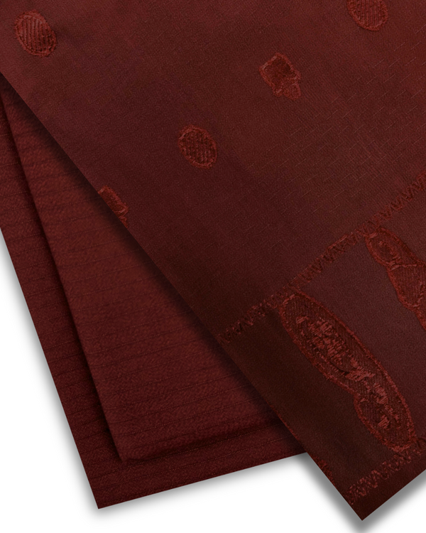 3Pc Alpine Rib with Jacquard Velvet Border Shawl Maroon ARJ-W25-0013