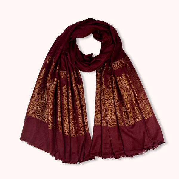 Golden Jacquard Polywool Shawl APSS-W25-0038