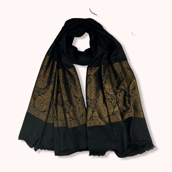 Golden Jacquard Polywool Shawl APSS-W25-0039