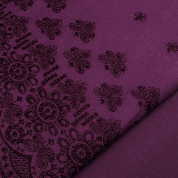 2Pc Schiffli Border Embroidered Cotton Purple SBE-M24-0027